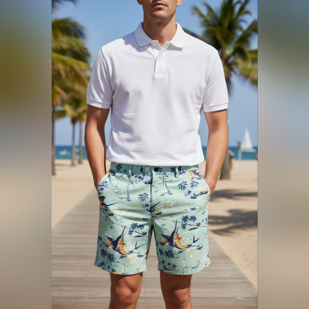 NEW Polo Ralph Lauren Linen Blend Classic 6" Inseam   Shorts Sz 36 Marlin Print